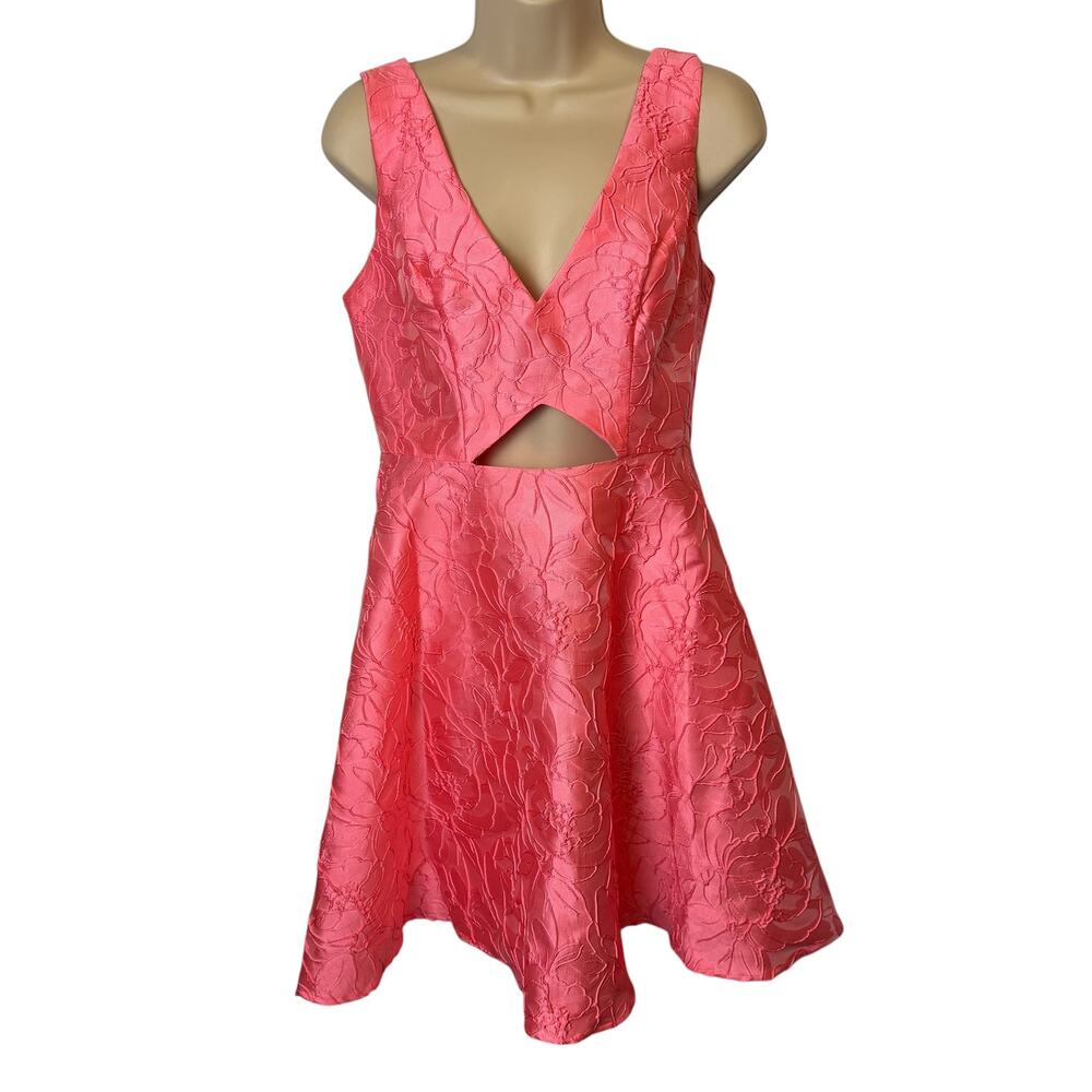 Jules & Cleo Petunia Pink Jacquard Cutout Fit Flare Dress Pockets Sz 8 Textured